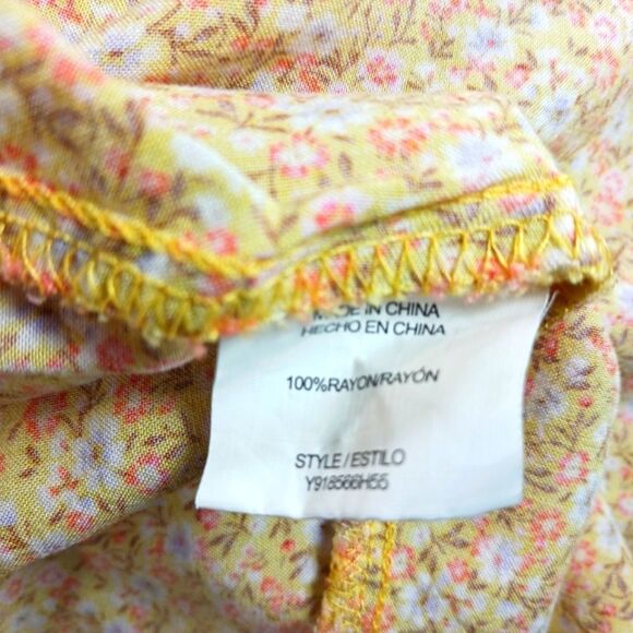 Luxology Yellow Floral Midi Dress Smocked Waist Short Sleeves Womans Large...... - Picture 4 of 10